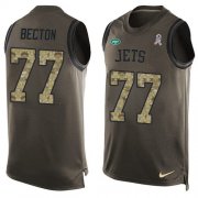 Wholesale Cheap Nike Jets #77 Mekhi Becton Green Men's Stitched NFL Limited Salute To Service Tank Top Jersey
