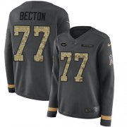 Wholesale Cheap Nike Jets #77 Mekhi Becton Anthracite Salute to Service Women's Stitched NFL Limited Therma Long Sleeve Jersey