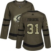 Wholesale Cheap Adidas Hurricanes #31 Anton Forsberg Green Salute to Service Women's Stitched NHL Jersey