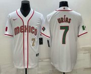 Wholesale Cheap Men's Mexico Baseball #7 Julio Urias Number 2023 White Blue World Baseball Classic Stitched Jerseys