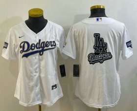 Wholesale Cheap Women\'s Los Angeles Dodgers Big Logo White Gold Championship Stitched MLB Cool Base Nike Jerseys