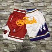 Wholesale Cheap Men's Chicago Bulls and Utah Jazz Red With White 1997 The Finals Patch Split Hardwood Classics Soul Swingman Throwback Shorts