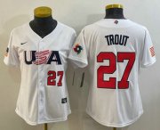 Wholesale Cheap Womens USA Baseball #27 Mike Trout Number 2023 White World Classic Replica Stitched Jersey