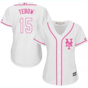 Wholesale Cheap Mets #15 Tim Tebow White/Pink Fashion Women's Stitched MLB Jersey