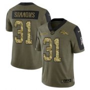 Wholesale Cheap Men's Olive Denver Broncos #31 Justin Simmons 2021 Camo Salute To Service Limited Stitched Jersey