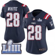 Wholesale Cheap Nike Patriots #28 James White Navy Blue Super Bowl LIII Bound Women's Stitched NFL Limited Rush Jersey
