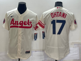 Wholesale Cheap Men\'s Los Angeles Angels #17 Shohei Ohtani Cream 2022 City Connect Flex Base Stitched Jersey