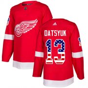 Wholesale Cheap Adidas Red Wings #13 Pavel Datsyuk Red Home Authentic USA Flag Stitched Youth NHL Jersey