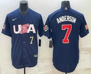 Wholesale Cheap Mens USA Baseball #7 Tim Anderson Number 2023 Navy World Baseball Classic Stitched Jersey