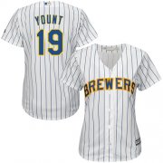 Wholesale Cheap Brewers #19 Robin Yount White Strip Home Women's Stitched MLB Jersey