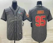 Wholesale Cheap Men's Kansas City Chiefs #95 Chris Jones Grey With Super Bowl LVII Patch Cool Base Stitched Baseball Jersey