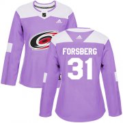 Wholesale Cheap Adidas Hurricanes #31 Anton Forsberg Purple Authentic Fights Cancer Women's Stitched NHL Jersey