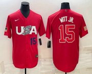 Wholesale Cheap Men's USA Baseball #15 Bobby Witt Jr Number 2023 Red World Baseball Classic Stitched Jersey