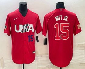 Wholesale Cheap Men\'s USA Baseball #15 Bobby Witt Jr Number 2023 Red World Baseball Classic Stitched Jersey