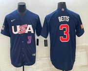 Wholesale Cheap Men's USA Baseball #3 Mookie Betts Number 2023 Navy World Baseball Classic Stitched Jersey