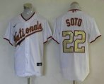 Wholesale Cheap Men's Washington Nationals #22 Juan Soto White Gold Stitched MLB Cool Base Nike Jersey