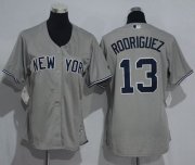 Wholesale Cheap Yankees #13 Alex Rodriguez Grey Women's Road Stitched MLB Jersey