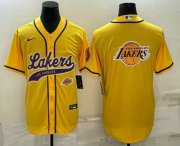 Wholesale Cheap Men's Los Angeles Lakers Yellow Team Big Logo With Patch Cool Base Stitched Baseball Jersey