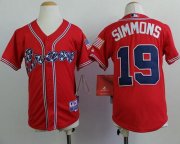 Wholesale Cheap Braves #19 Andrelton Simmons Red Cool Base Stitched Youth MLB Jersey