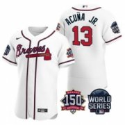 Wholesale Cheap Men Atlanta Braves 13 Ronald Acuna Jr 2021 White World Series With 150th Anniversary Patch Stitched Baseball Jersey
