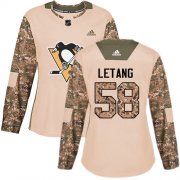 Wholesale Cheap Adidas Penguins #58 Kris Letang Camo Authentic 2017 Veterans Day Women's Stitched NHL Jersey