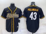 Wholesale Cheap Men's Pittsburgh Steelers #43 Troy Polamalu Black With Patch Cool Base Stitched Baseball Jersey