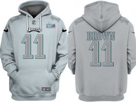 Wholesale Cheap Men\'s Philadelphia Eagles #11 A.J. Brown Gray Atmosphere Fashion Super Bowl LVII Patch Pullover Hoodie