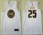 Wholesale Cheap Men's Detroit Pistons #25 Derrick Rose White Golden Nike Swingman Stitched NBA Jersey