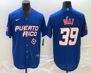 Wholesale Cheap Men's Puerto Rico Baseball #39 Edwin Diaz 2023 Blue World Baseball Classic Stitched Jerseys
