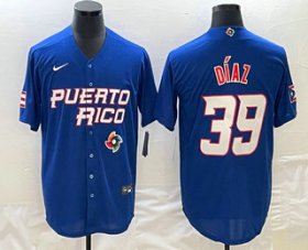 Wholesale Cheap Men\'s Puerto Rico Baseball #39 Edwin Diaz 2023 Blue World Baseball Classic Stitched Jerseys