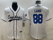 Wholesale Cheap Men's Dallas Cowboys #88 CeeDee Lamb White With Patch Cool Base Stitched Baseball Jersey