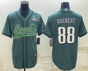 Wholesale Cheap Men's Philadelphia Eagles #88 Dallas Goedert Green With Super Bowl LVII Patch Cool Base Stitched Baseball Jersey