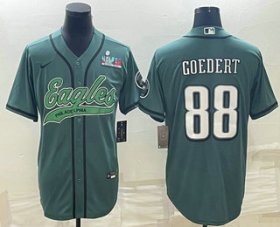Wholesale Cheap Men\'s Philadelphia Eagles #88 Dallas Goedert Green With Super Bowl LVII Patch Cool Base Stitched Baseball Jersey