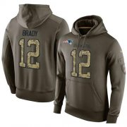 Wholesale Cheap NFL Men's Nike New England Patriots #12 Tom Brady Stitched Green Olive Salute To Service KO Performance Hoodie