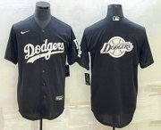 Wholesale Cheap Men's Los Angeles Dodgers Black Team Big Logo Cool Base Stitched Baseball Jersey3