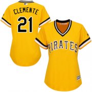 Wholesale Cheap Pirates #21 Roberto Clemente Gold Alternate Women's Stitched MLB Jersey