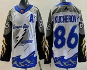 Wholesale Cheap Men's Tampa Bay Lightning #86 Nikita Kucherov White 2022 Reverse Retro Authentic Jersey