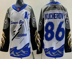 Wholesale Cheap Men\'s Tampa Bay Lightning #86 Nikita Kucherov White 2022 Reverse Retro Authentic Jersey