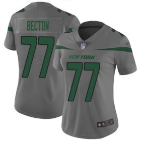Wholesale Cheap Nike Jets #77 Mekhi Becton Gray Women\'s Stitched NFL Limited Inverted Legend Jersey