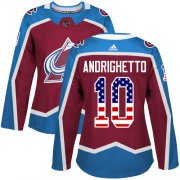 Wholesale Cheap Adidas Avalanche #10 Sven Andrighetto Burgundy Home Authentic USA Flag Women's Stitched NHL Jersey