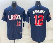 Wholesale Cheap Men's USA Baseball #12 Kyle Schwarber Number 2023 Navy World Baseball Classic Stitched Jerseys