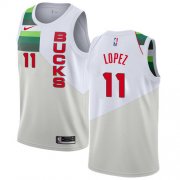 Wholesale Cheap Nike Bucks #11 Brook Lopez White NBA Swingman Earned Edition Jersey