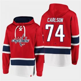 Wholesale Cheap Men\'s Washington Capitals #74 John Carlson Red All Stitched Sweatshirt Hoodie