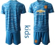 Wholesale Cheap Manchester United Blank Light Blue Goalkeeper Kid Soccer Club Jersey