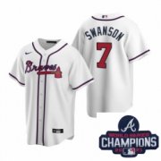 Wholesale Cheap Men Nike Atlanta Braves 7 Dansby Swanson White Home Stitched Baseball Stitched MLB 2021 Champions Patch Jersey