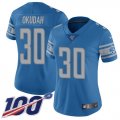 Wholesale Cheap Nike Lions #30 Jeff Okudah Blue Team Color Women's Stitched NFL 100th Season Vapor Untouchable Limited Jersey