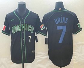 Wholesale Cheap Men\'s Mexico Baseball #7 Julio Urias Number 2023 Black Blue World Classic Stitched Jersey2
