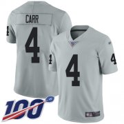 Wholesale Cheap Nike Raiders #4 Derek Carr Silver Youth Stitched NFL Limited Inverted Legend 100th Season Jersey
