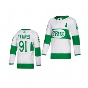 Wholesale Cheap Adidas Maple Leafs #91 John Tavares White 2019 St. Patrick\'s Day Authentic Player Stitched Youth NHL Jersey