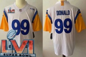 Wholesale Cheap Women\'s Los Angeles Rams #99 Aaron Donald Limited White Alternate 2022 Super Bowl LVI Bound Vapor Jersey